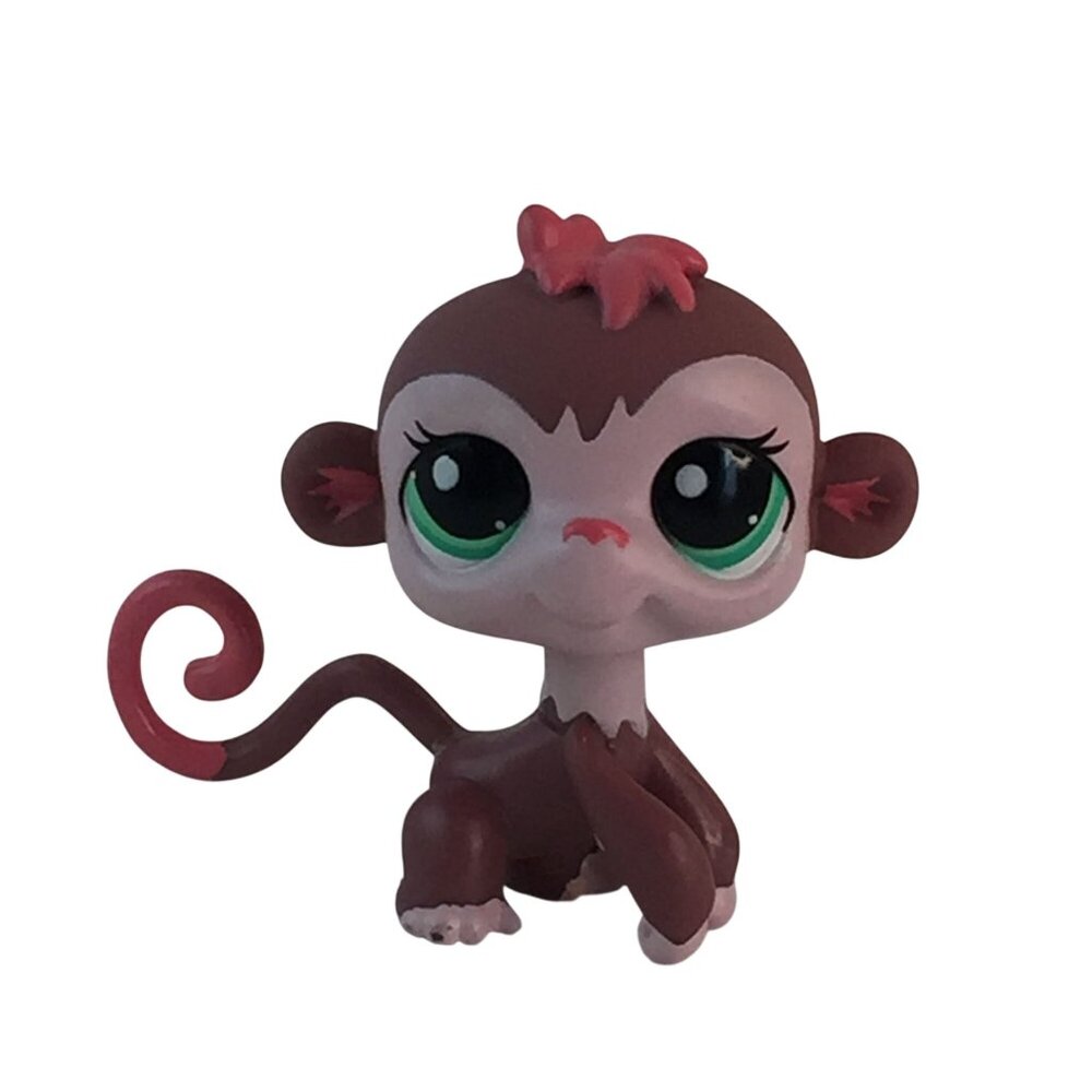 Littlest Pet Shop LPS #2469 Brown‎ Girl Monkey Teal Green Dot Eyes Figure